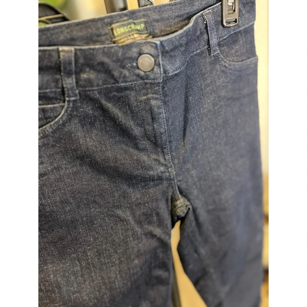Longchamp Dark Wash Indigo Denim Jeans L9915 French Designer Tapered Pants 38